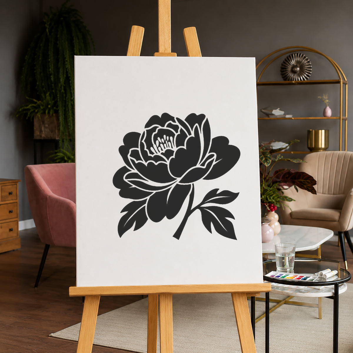 Large Blooming Peony Layered Petals Stencil for Art, Home Decor, DIY Crafts Template