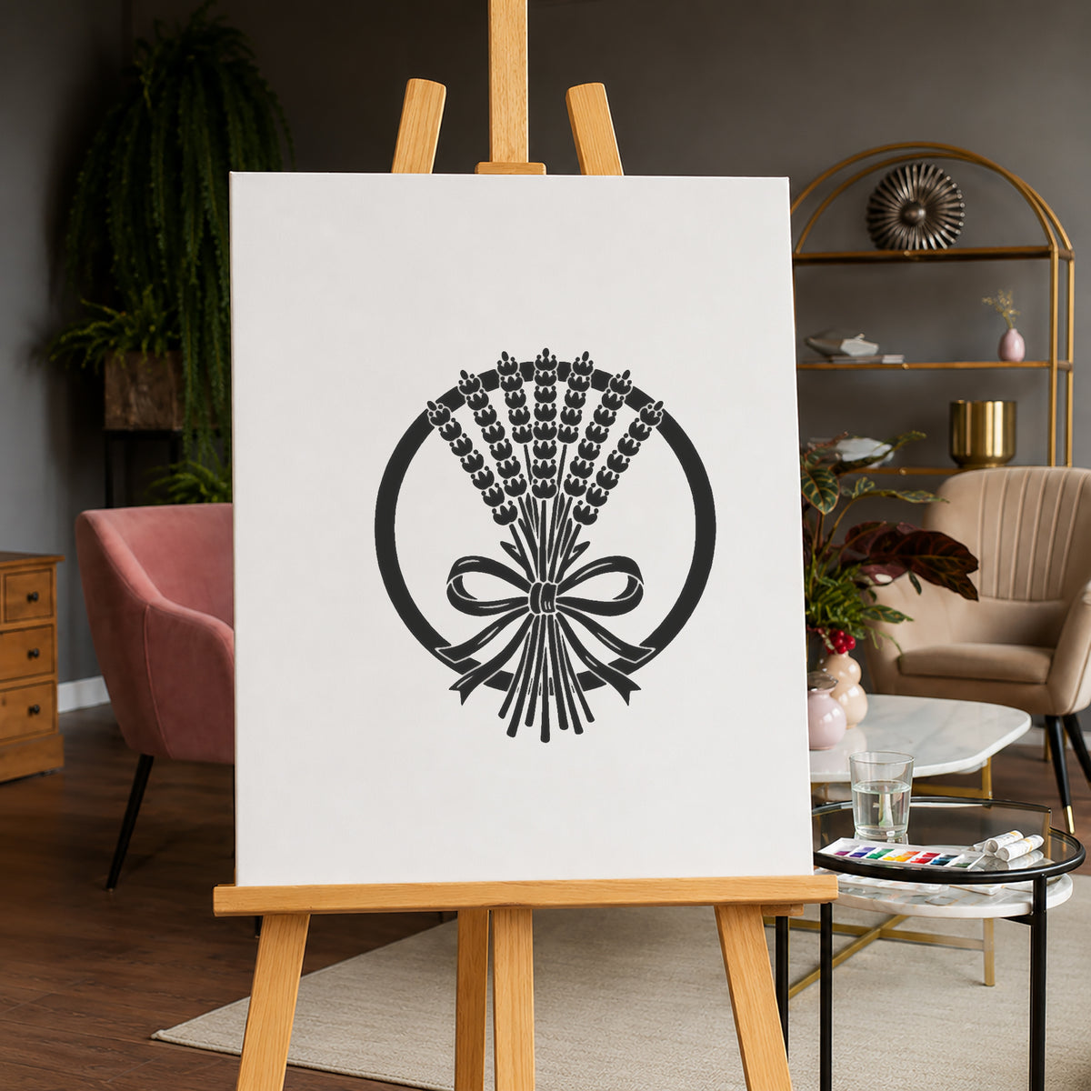 Lavender Bundle Tied With A Ribbon Stencil for Art, Home Decor & DIY Crafts Template