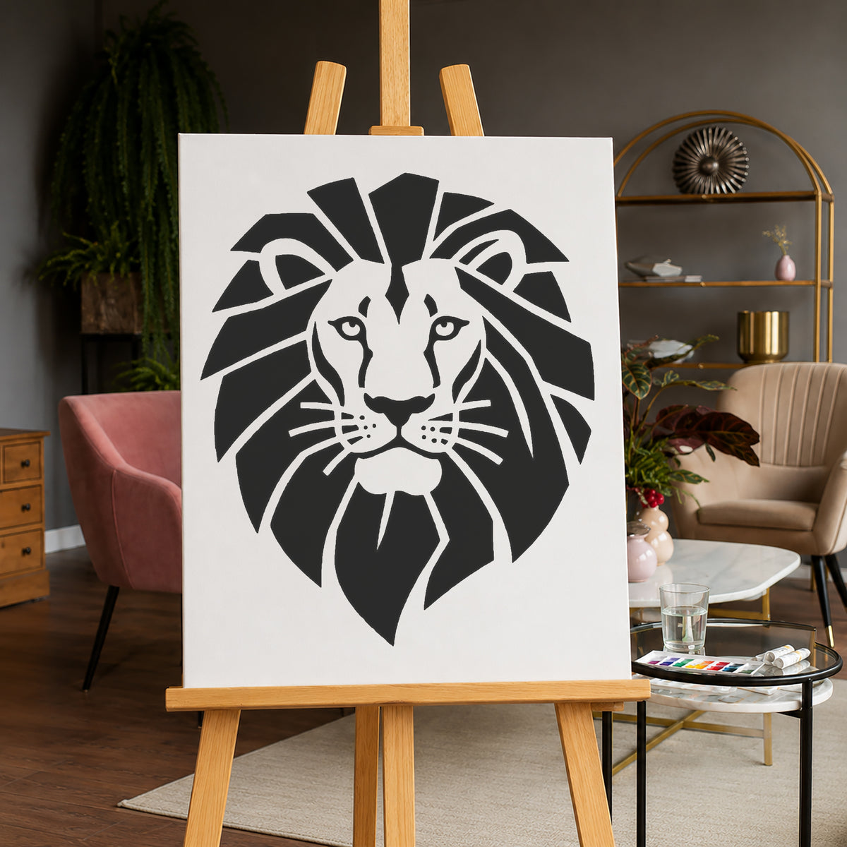 Lion Geometric Mane Stencil for Art, Home Decor, DIY Crafts, Unique Gift Template