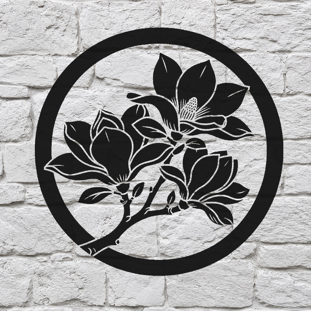 Magnolia Branch Stencil with Three Open Flowers for Art and DIY Home Decor Template
