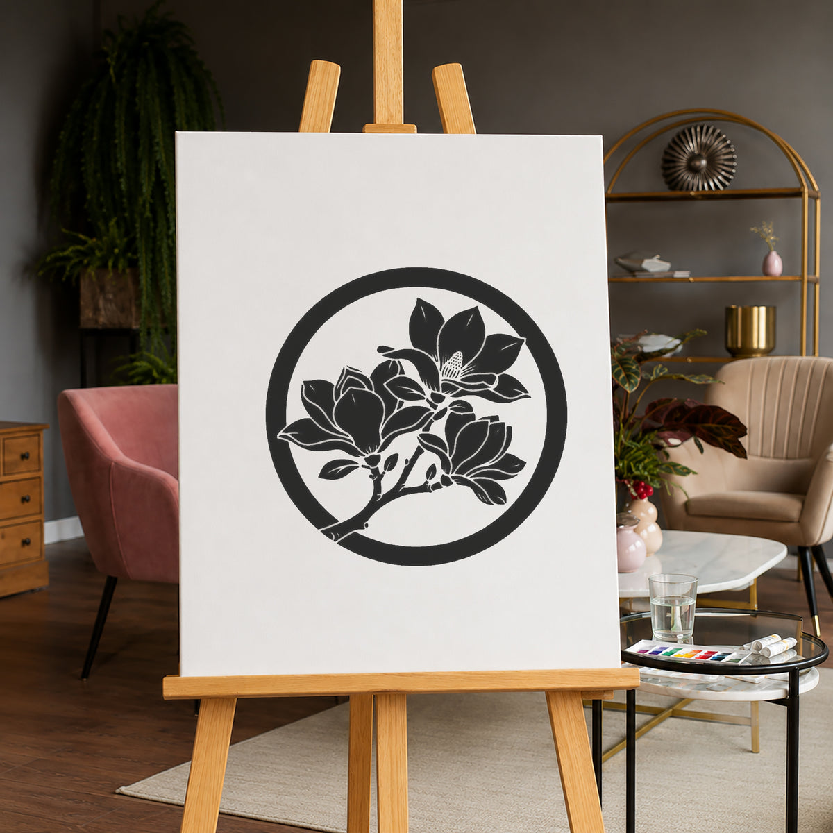 Magnolia Branch Stencil with Three Open Flowers for Art and DIY Home Decor Template