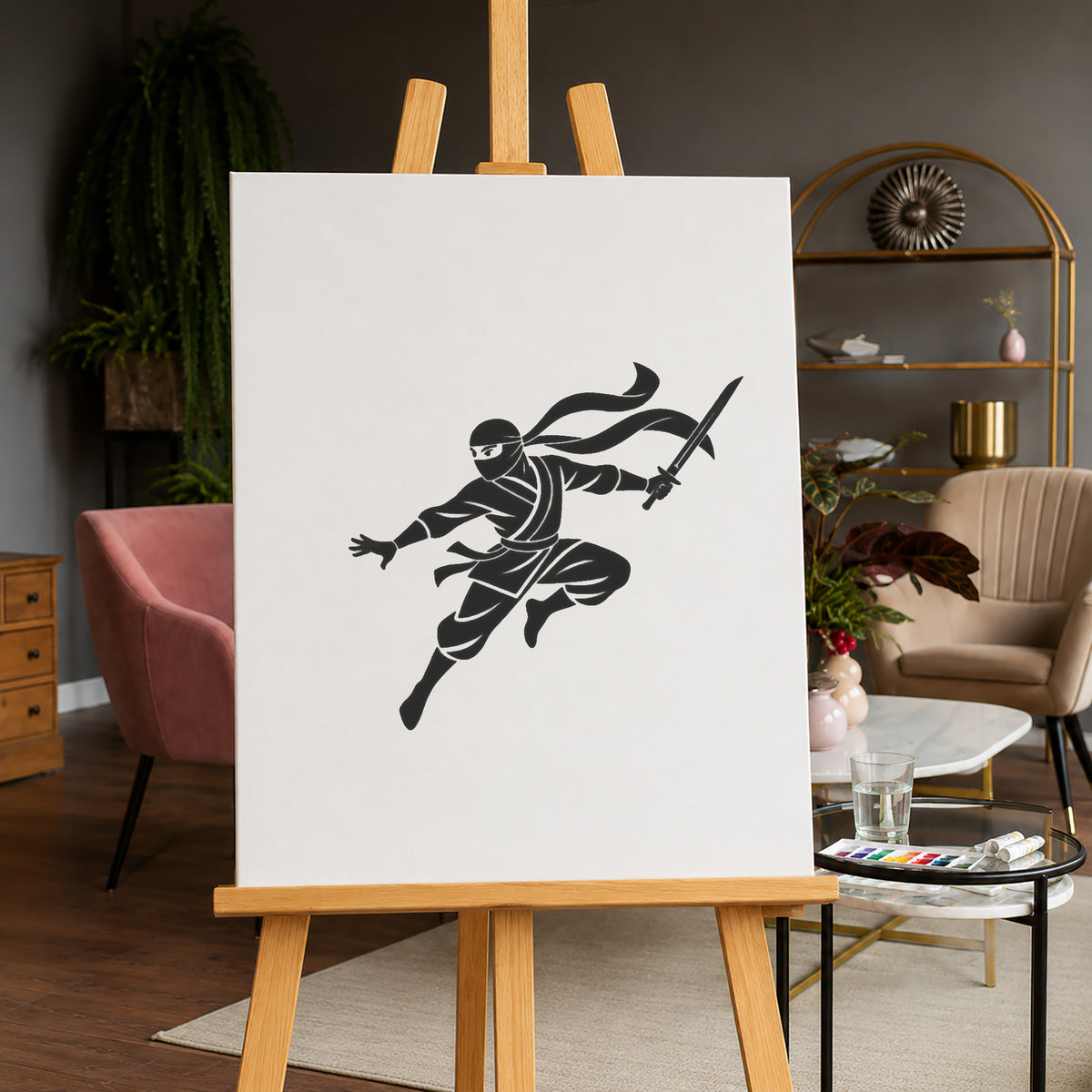 Masked Ninja Leaping Stencil for Art, Home Decor, DIY Crafts, Unique Gift Template