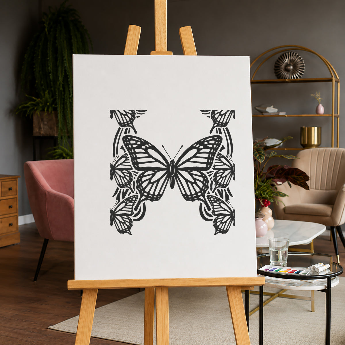 Monarch Butterfly Stencil with Symmetrical Patterned Wings for DIY Crafts and Home Decor Template