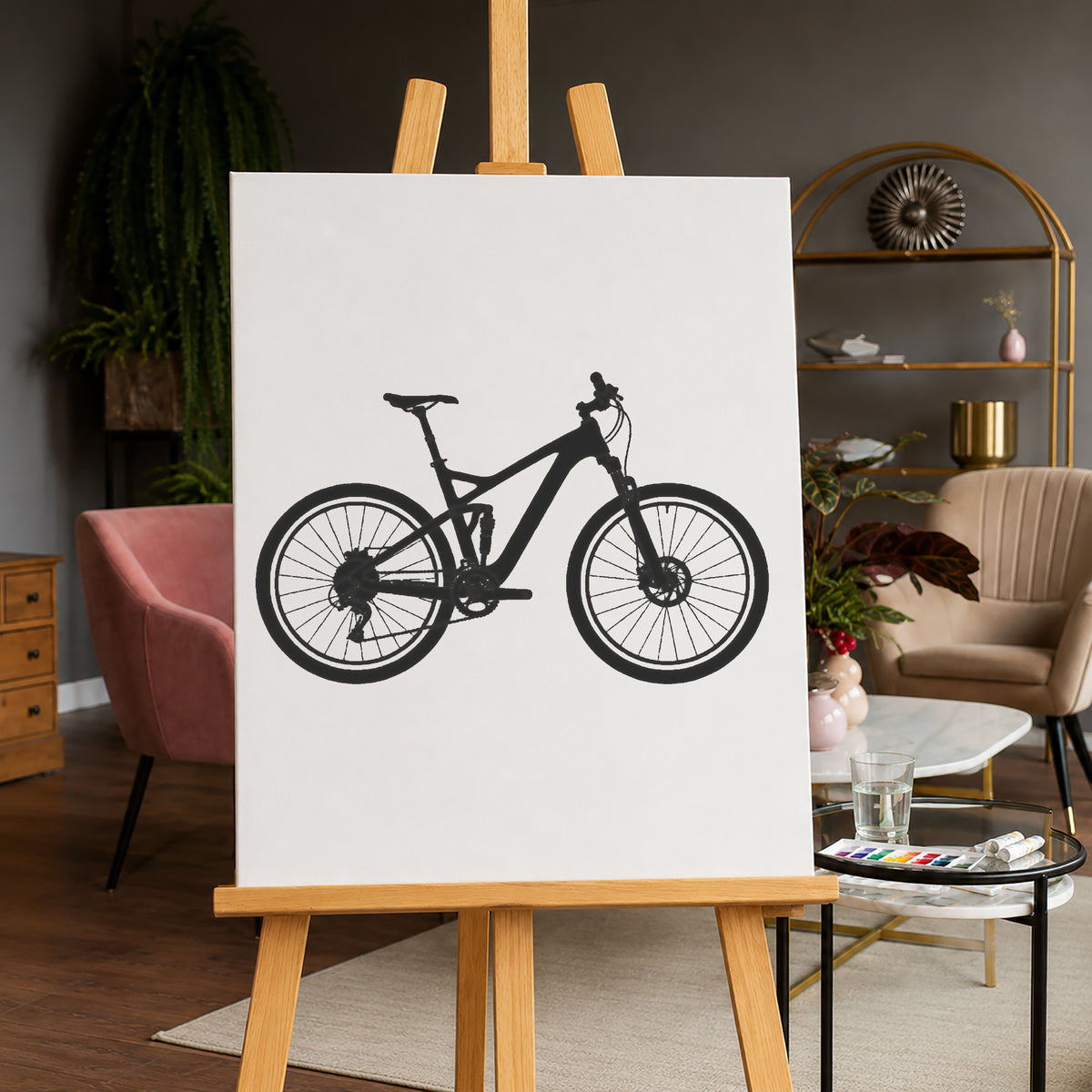 Mountain Bicycle Stencil with Bold Mechanical Details for DIY Crafts and Home Decor Template