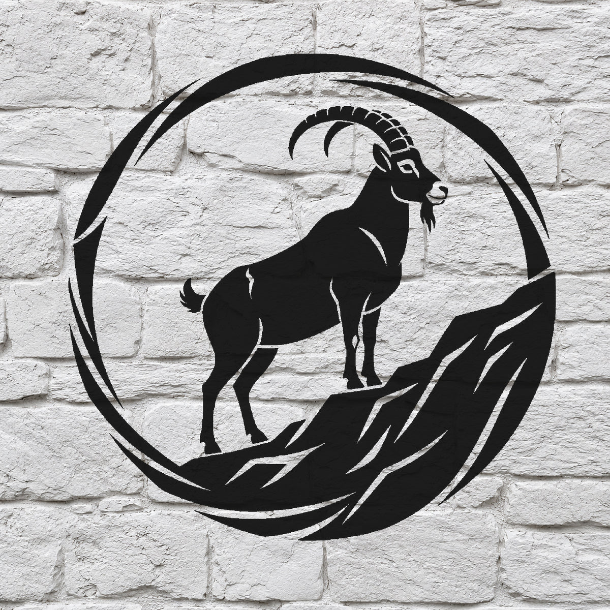 Mountain Goat Standing On A Steep Cliff Circular Mylar Stencil for Art and DIY Crafts Template