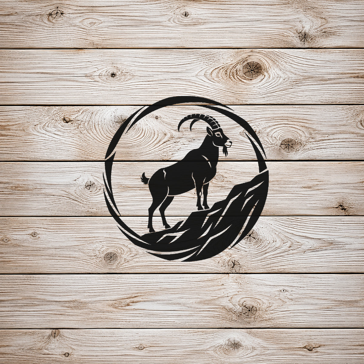 Mountain Goat Standing On A Steep Cliff Circular Mylar Stencil for Art and DIY Crafts Template