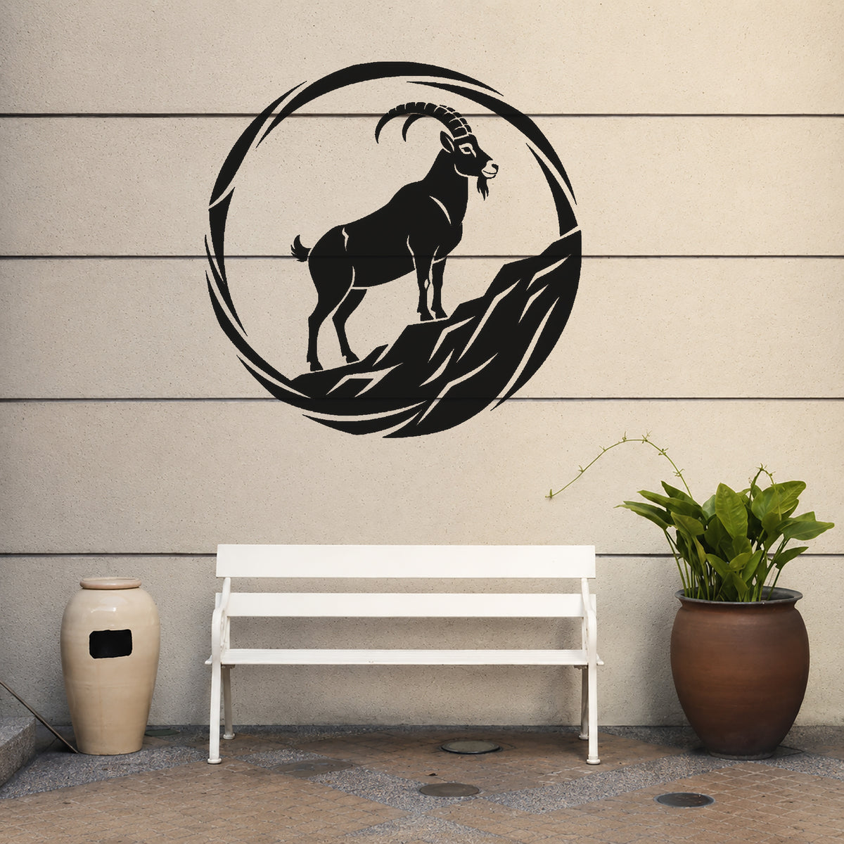 Mountain Goat Standing On A Steep Cliff Circular Mylar Stencil for Art and DIY Crafts Template