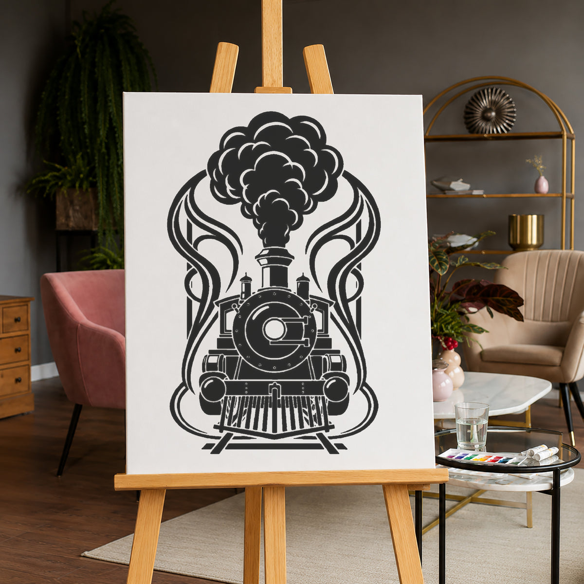 Old Steam Locomotive Stencil for Art, Home Decor, DIY Crafts, Unique Gifts Template
