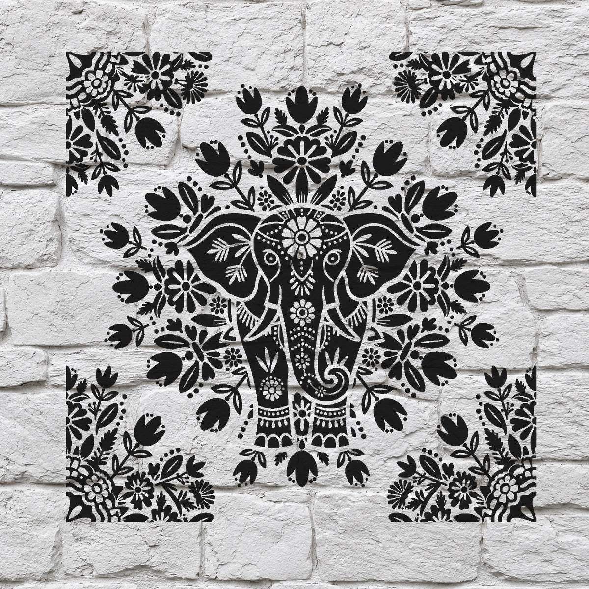 Ornate Indian Elephant Front View Stencil for Home Decor and DIY Crafts Template