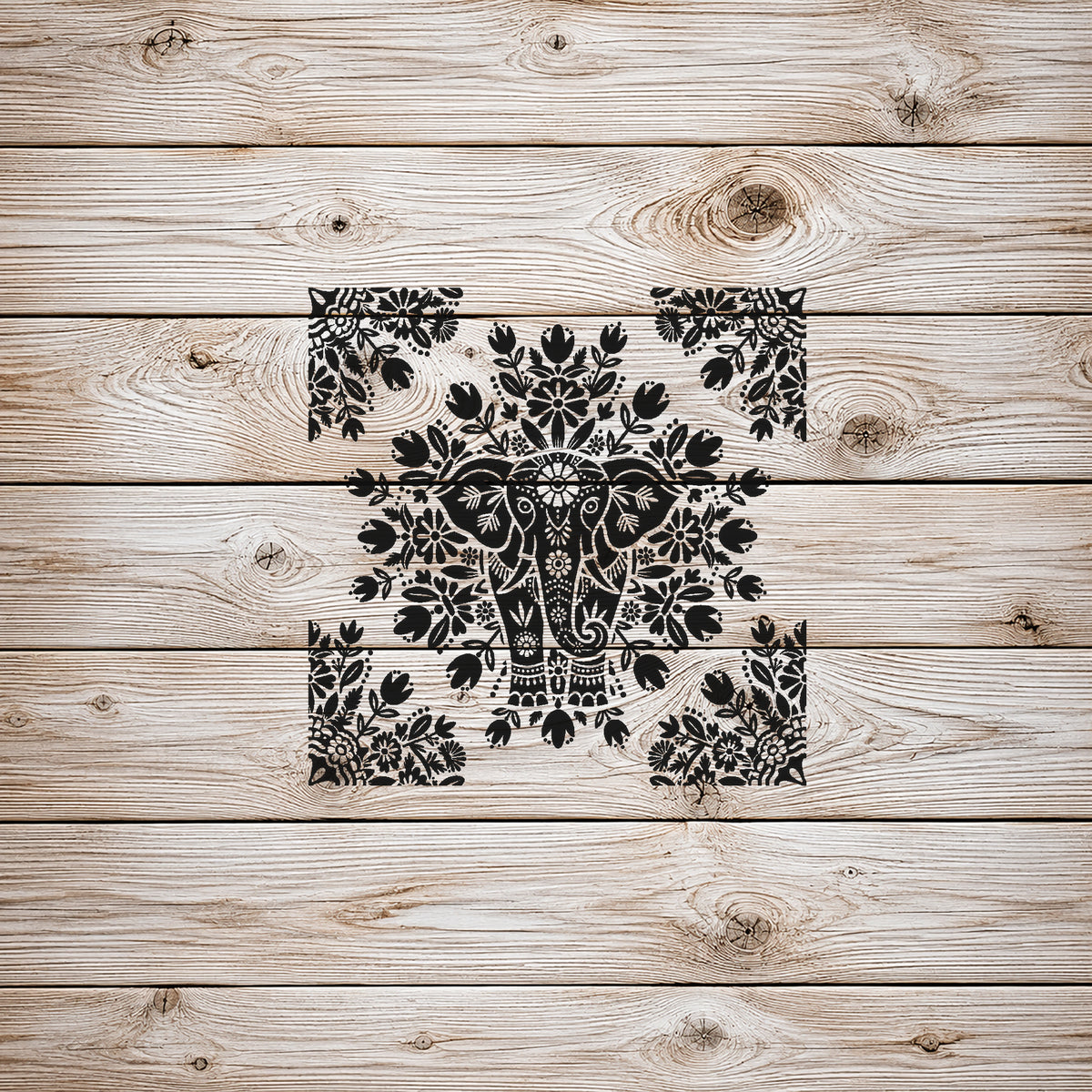 Ornate Indian Elephant Front View Stencil for Home Decor and DIY Crafts Template