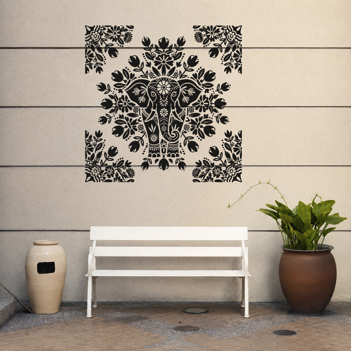 Ornate Indian Elephant Front View Stencil for Home Decor and DIY Crafts Template