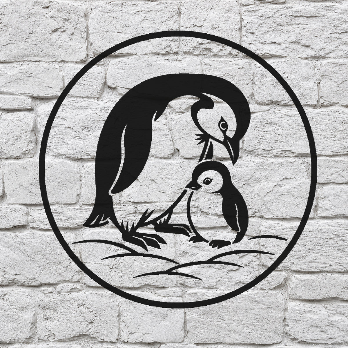 Penguin Parent With Chick Circular Mylar Stencil for Art, Home Decor & DIY Crafts Template