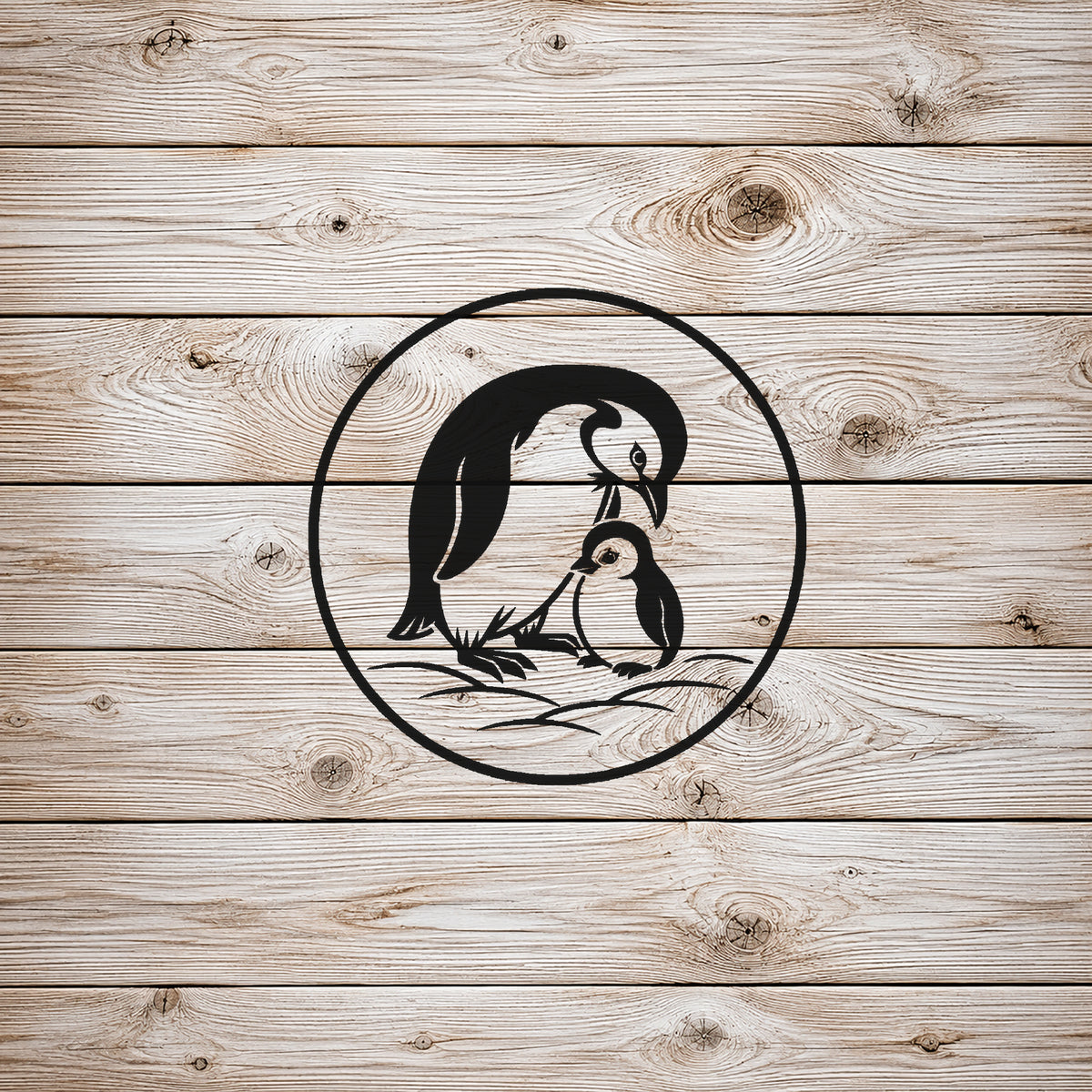 Penguin Parent With Chick Circular Mylar Stencil for Art, Home Decor & DIY Crafts Template