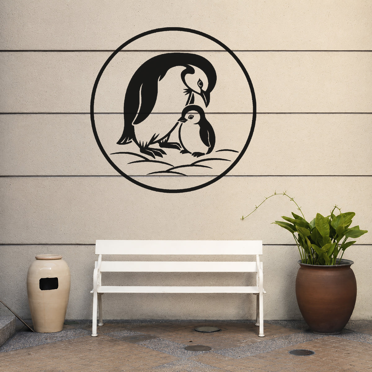 Penguin Parent With Chick Circular Mylar Stencil for Art, Home Decor & DIY Crafts Template