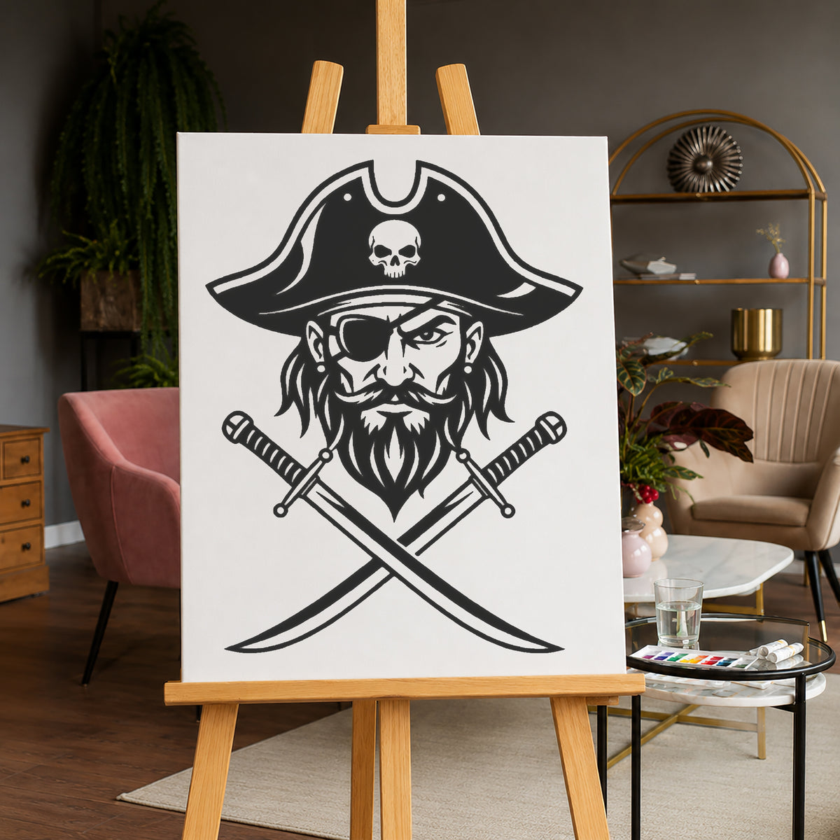 Pirate Captain Stencil with Hat and Crossed Cutlasses for DIY Crafts and Home Decor Template