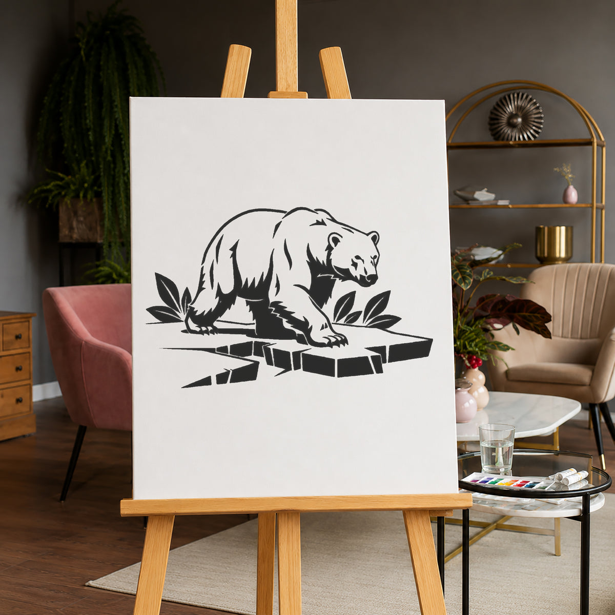 Polar Bear Walking Across Broken Ice Stencil for Art, Home Decor & DIY Crafts Template
