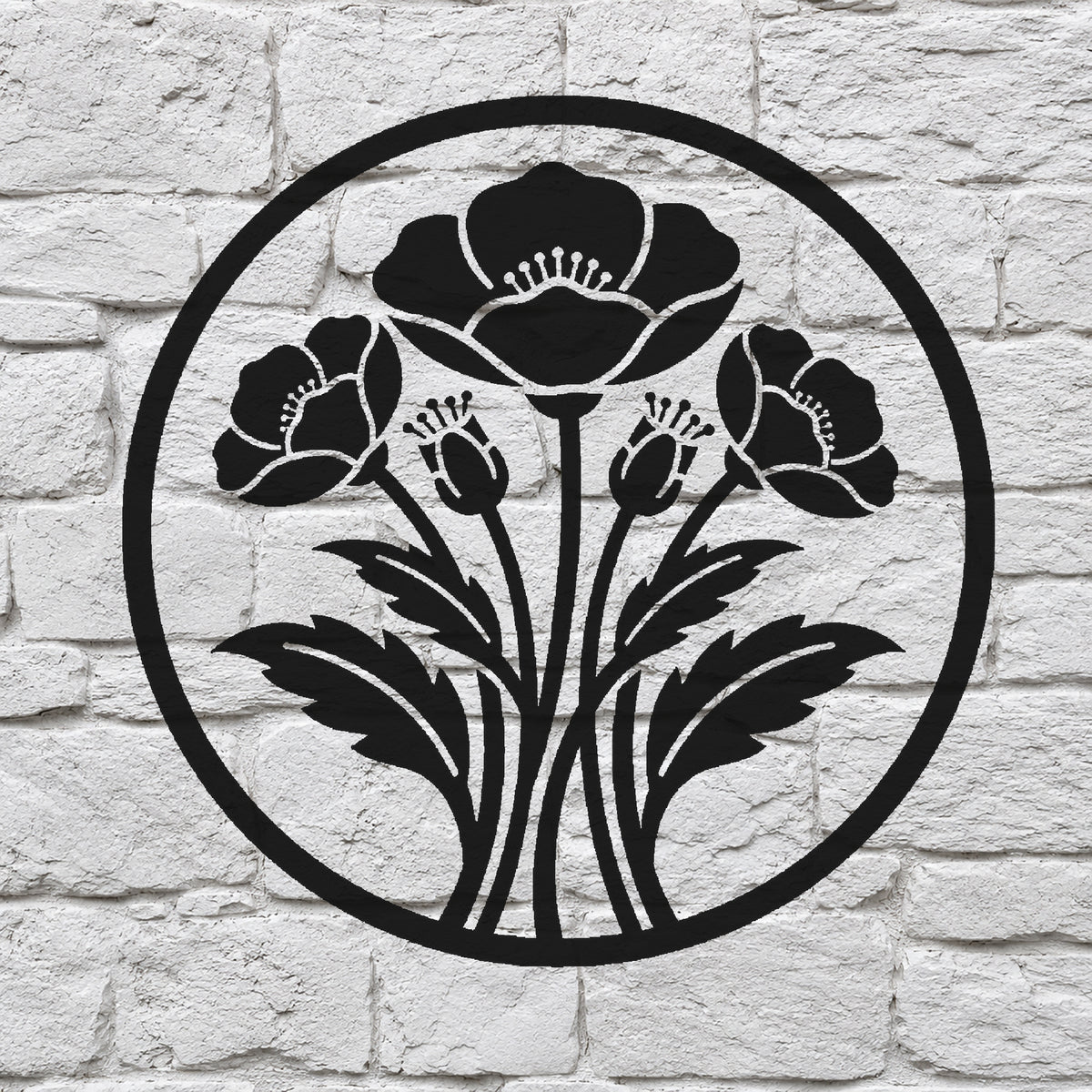 Poppy Field Arrangement Front-Facing Symmetrical Reusable Mylar Stencil for Crafts Template