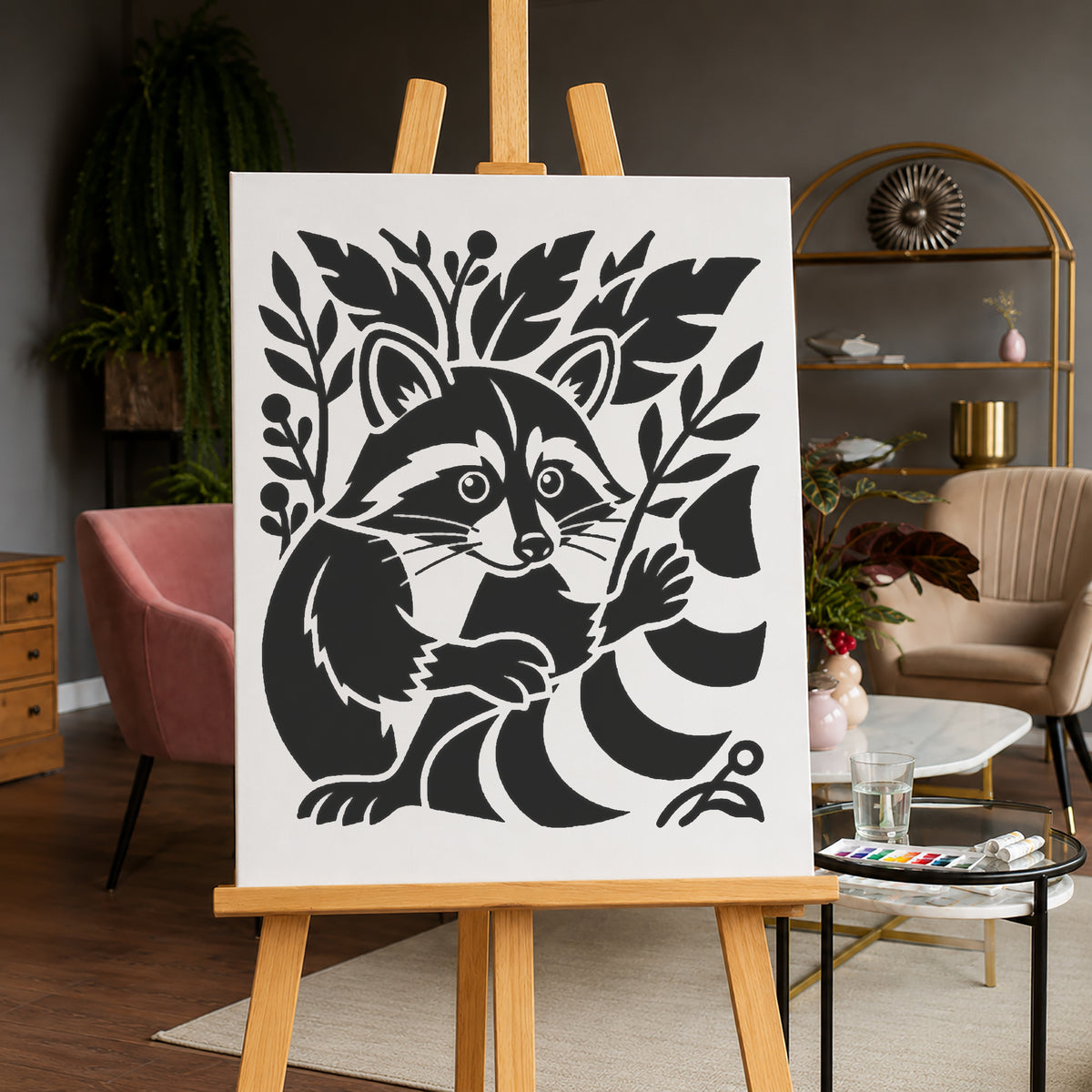 Raccoon Peeking Stencil for DIY Crafts and Home Decor Template