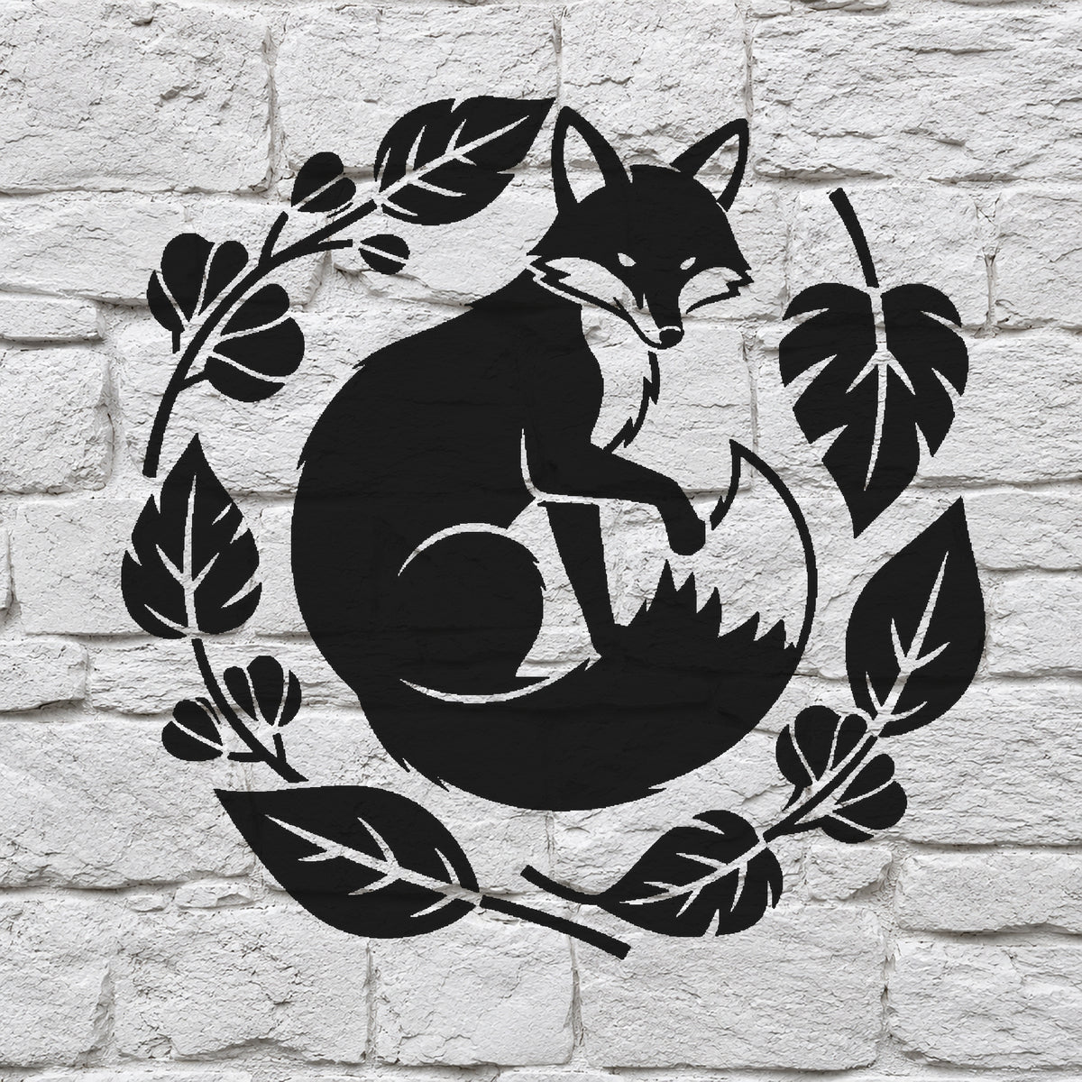 Red Fox Curled Among Autumn Leaves Circular Badge-Style Reusable Plastic Stencil Template