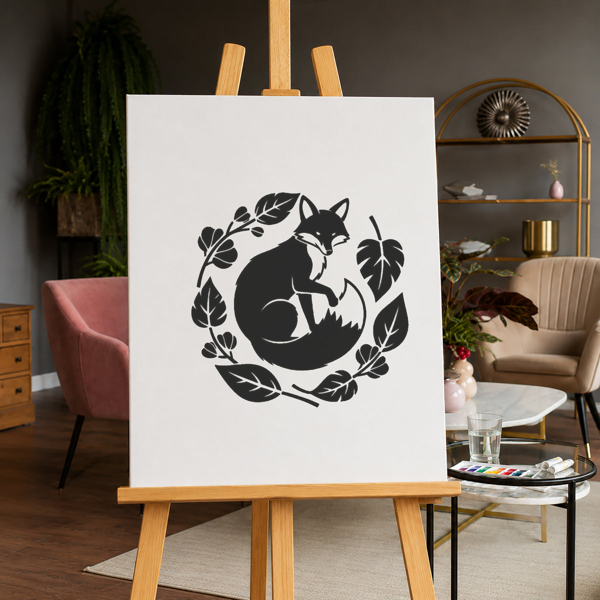 Red Fox Curled Among Autumn Leaves Circular Badge-Style Reusable Plastic Stencil Template