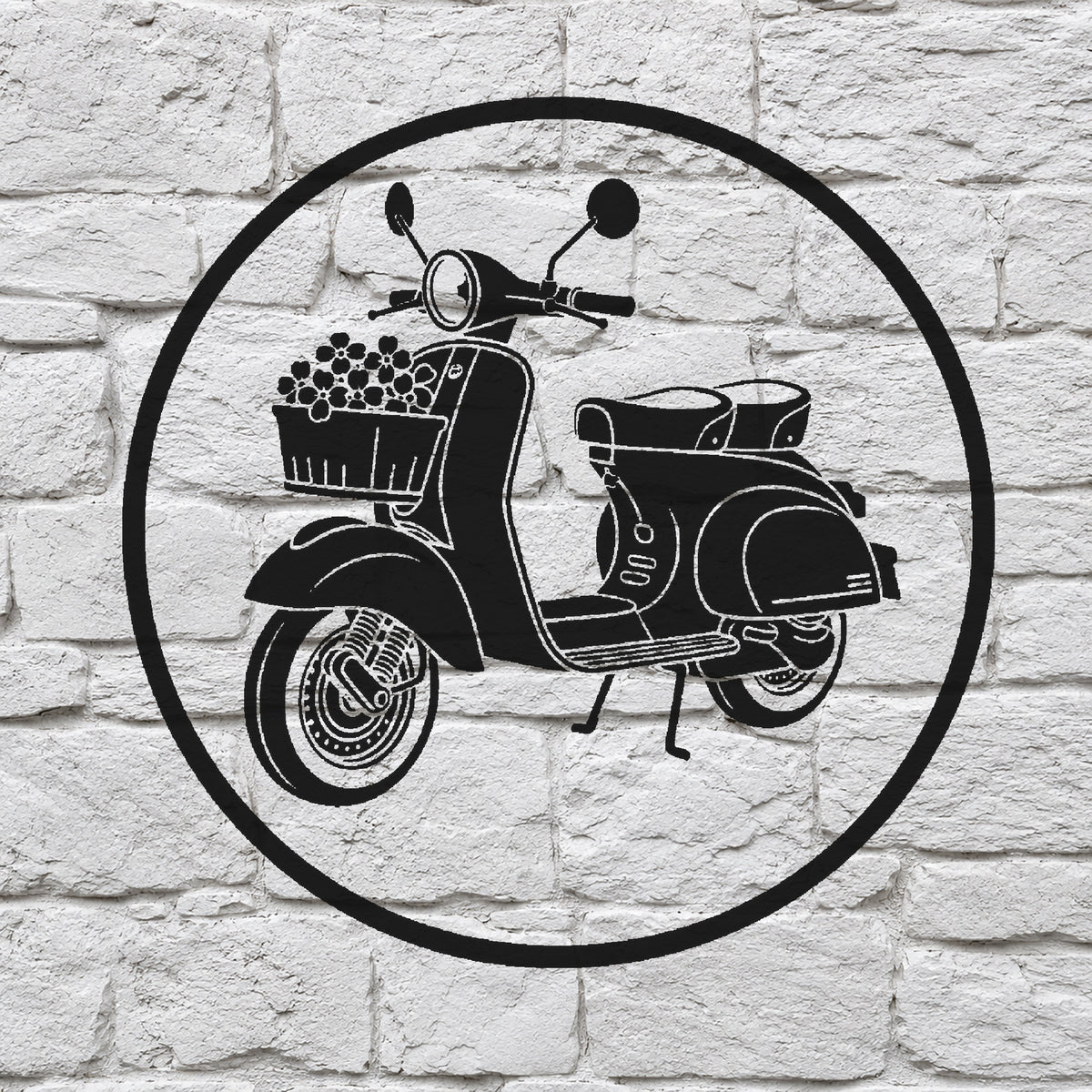 Retro Scooter Stencil with Flower Basket for DIY Crafts and Home Decor Template