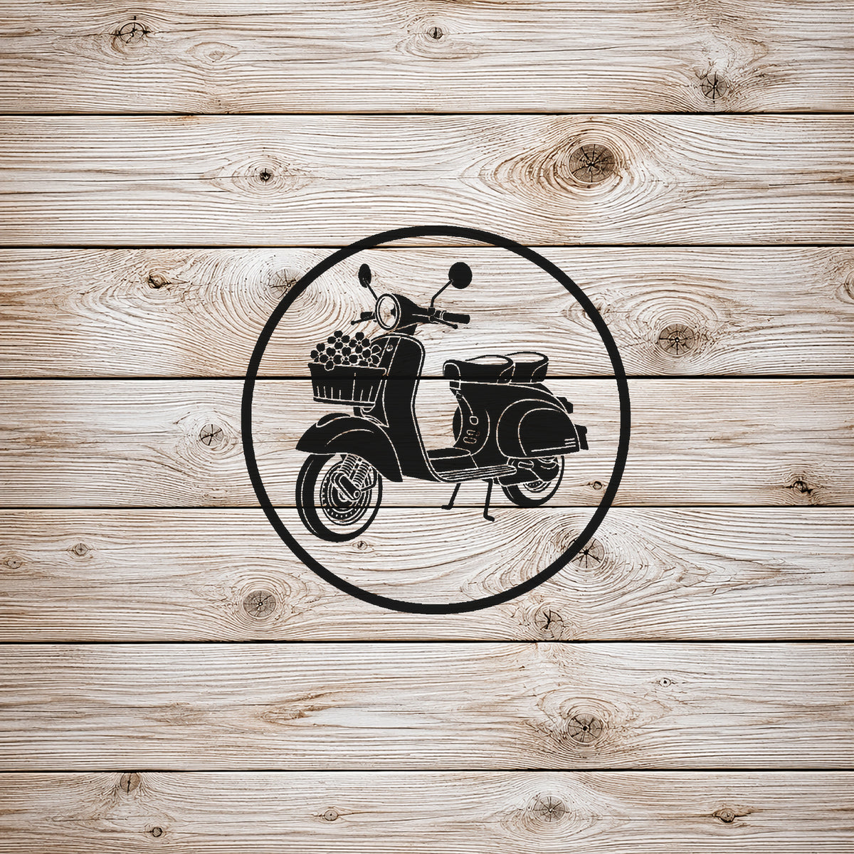 Retro Scooter Stencil with Flower Basket for DIY Crafts and Home Decor Template