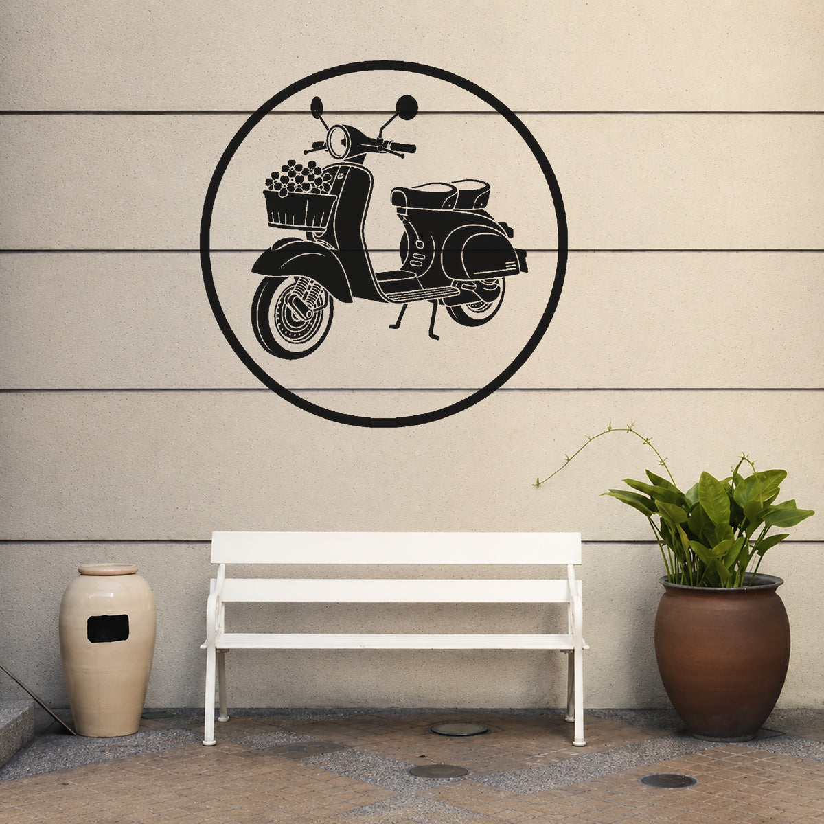 Retro Scooter Stencil with Flower Basket for DIY Crafts and Home Decor Template