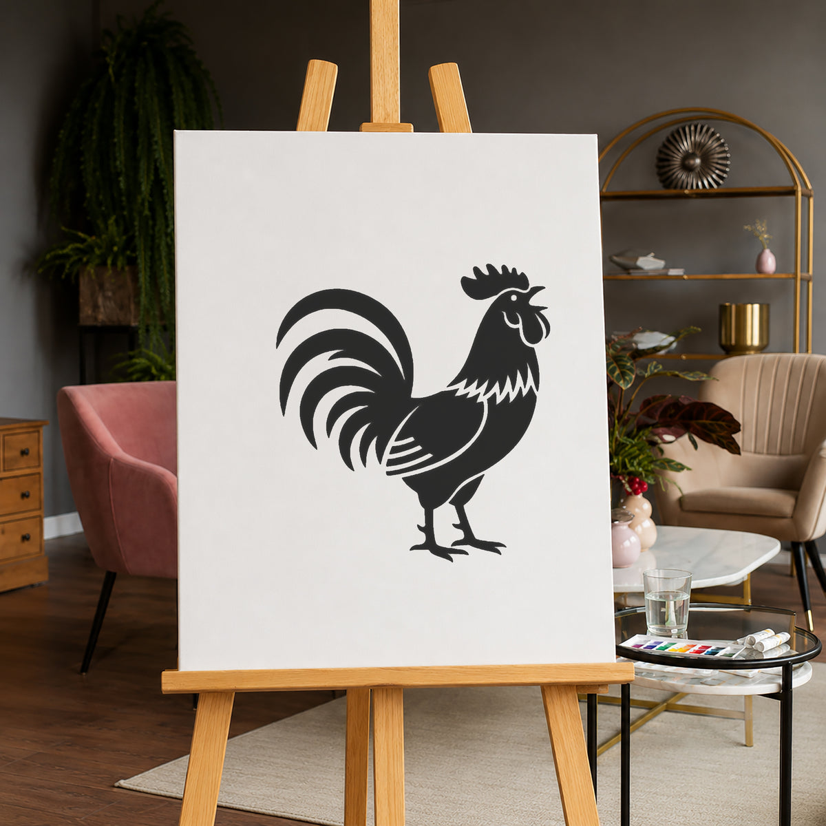Rooster Crowing Minimal Iconic Reusable Mylar Stencil for Art and DIY Crafts Template
