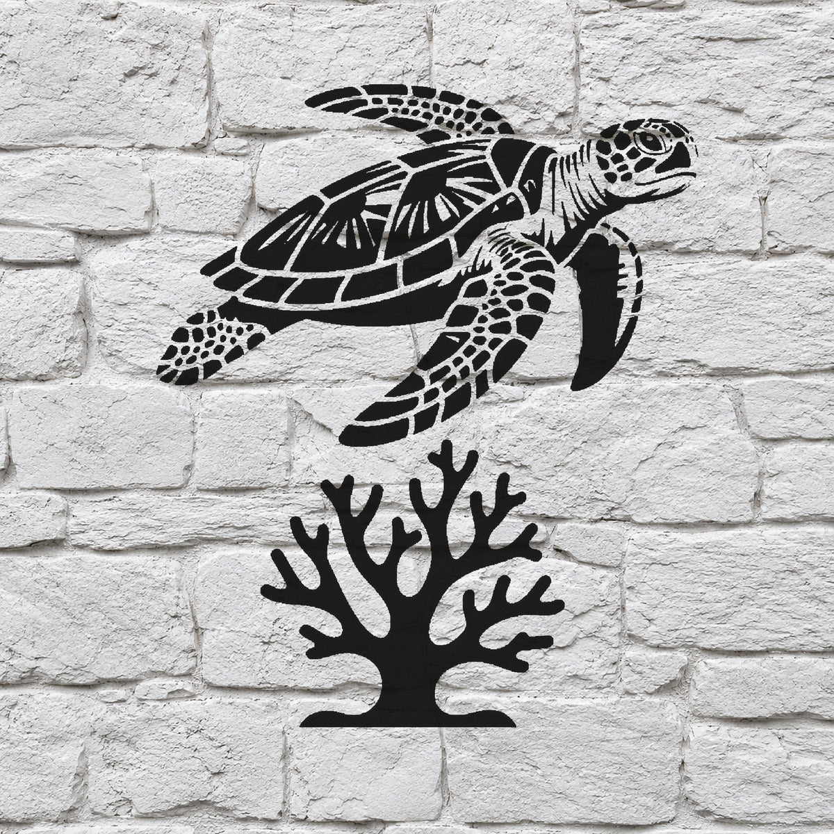 Sea Turtle Swimming Above Coral Minimal Stencil for Art and DIY Home Decor Template