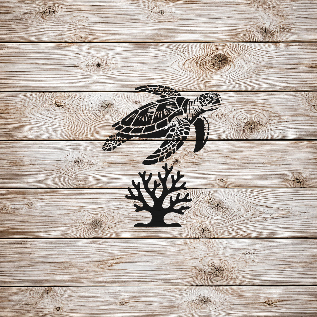 Sea Turtle Swimming Above Coral Minimal Stencil for Art and DIY Home Decor Template