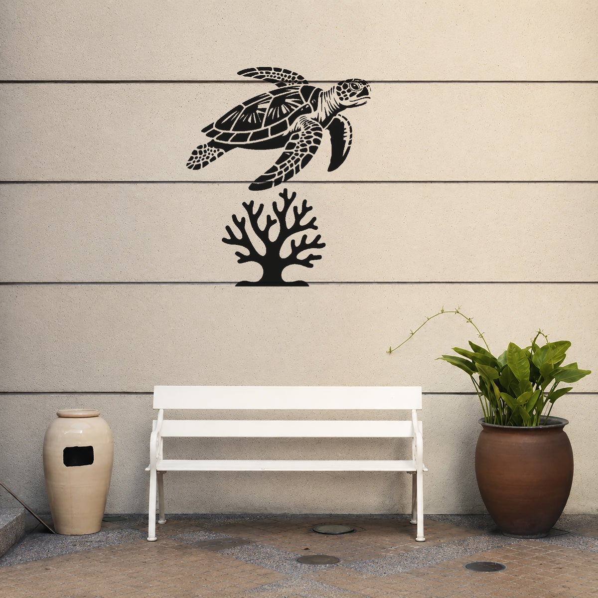 Sea Turtle Swimming Above Coral Minimal Stencil for Art and DIY Home Decor Template