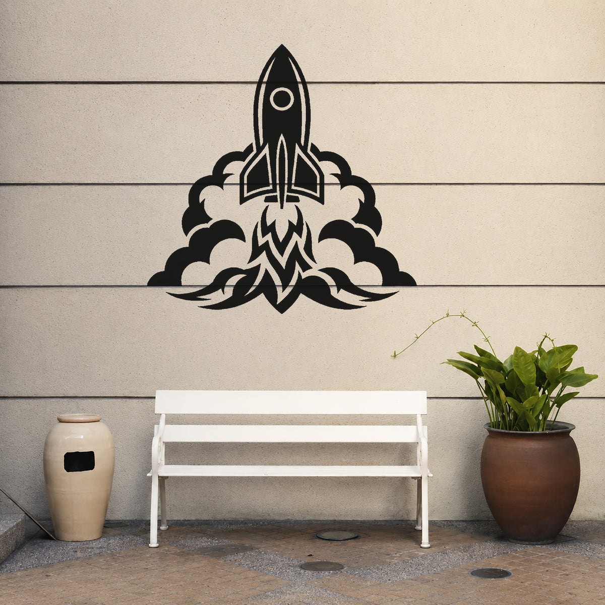 Space Rocket Launching Through Clouds Stencil for Art, Home Decor & DIY Crafts Template