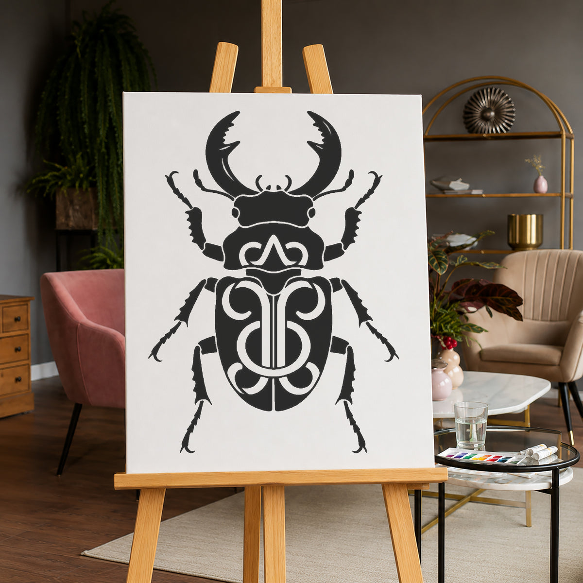 Stag Beetle Ornamental Shell Stencil for Art, Home Decor, DIY Crafts, Unique Gifts Template