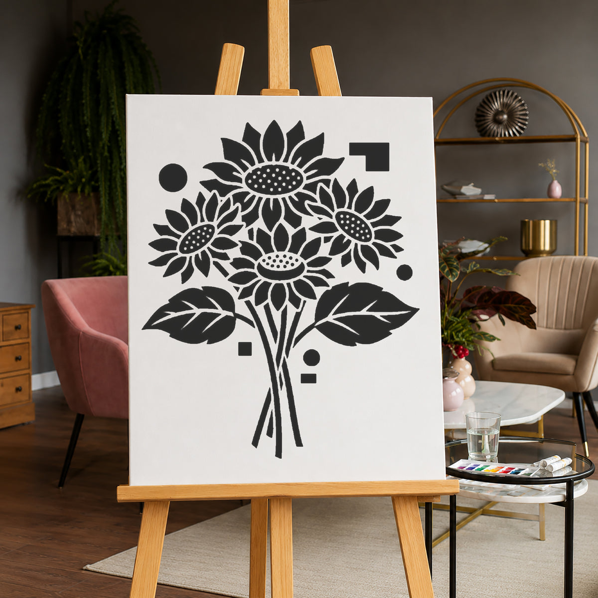Sunflower Bouquet Stencil for Art, Home Decor & DIY Crafts Template