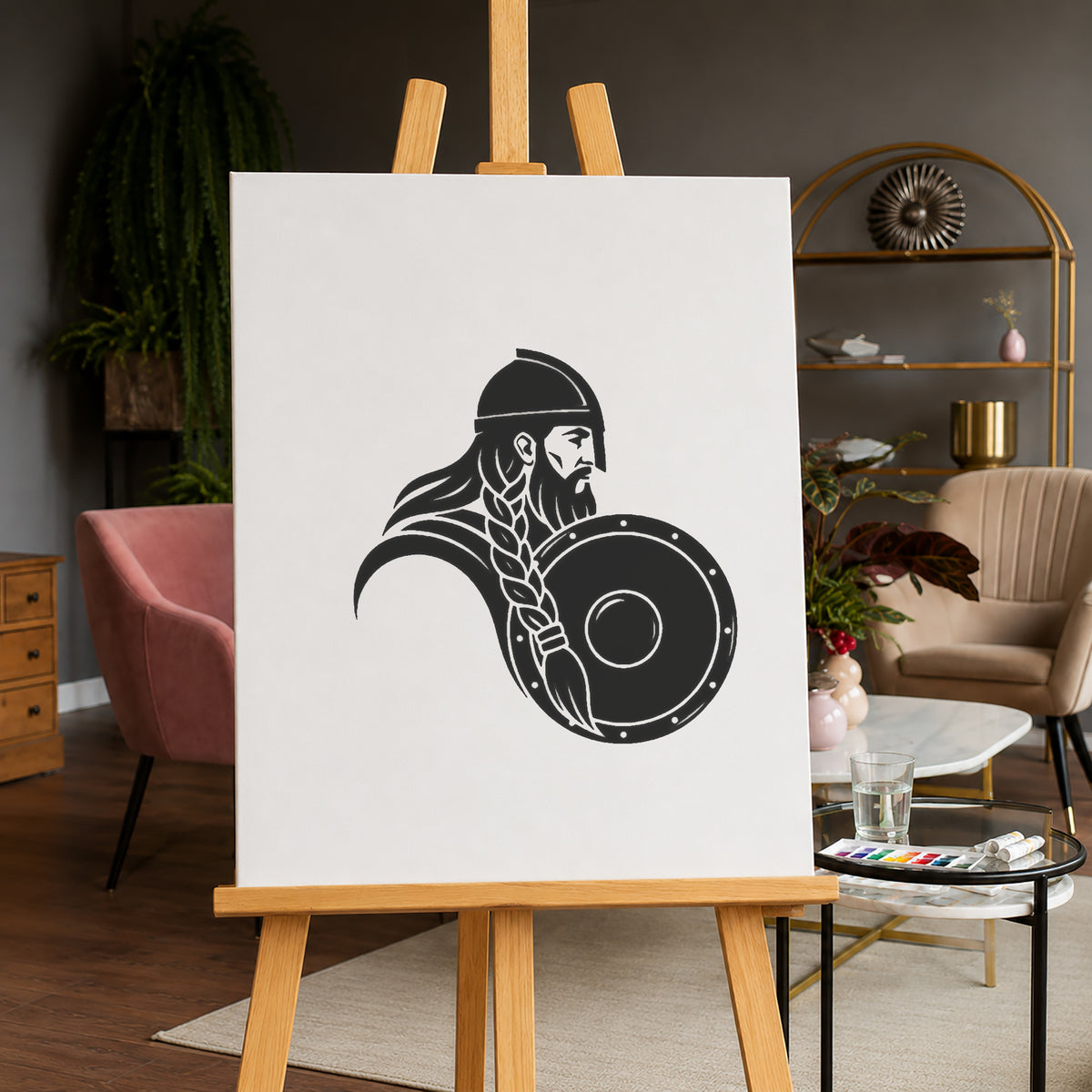 Viking Warrior With Round Shield Stencil for Art, Home Decor & DIY Crafts Template