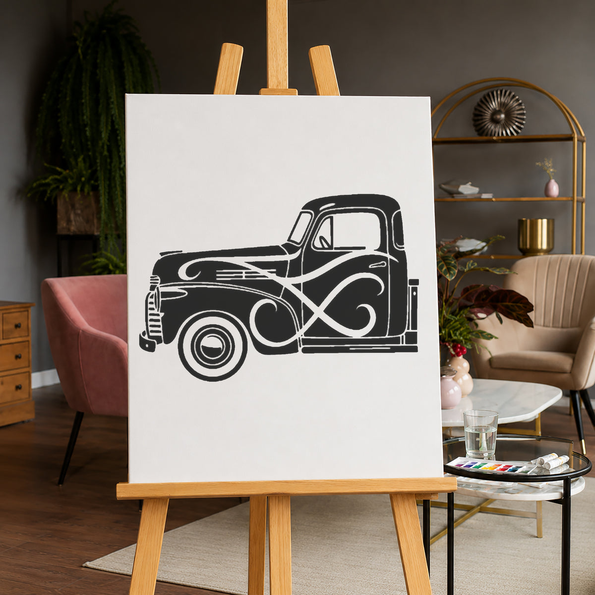 Vintage Pickup Truck Side Profile Stencil for Home Decor and DIY Crafts Template
