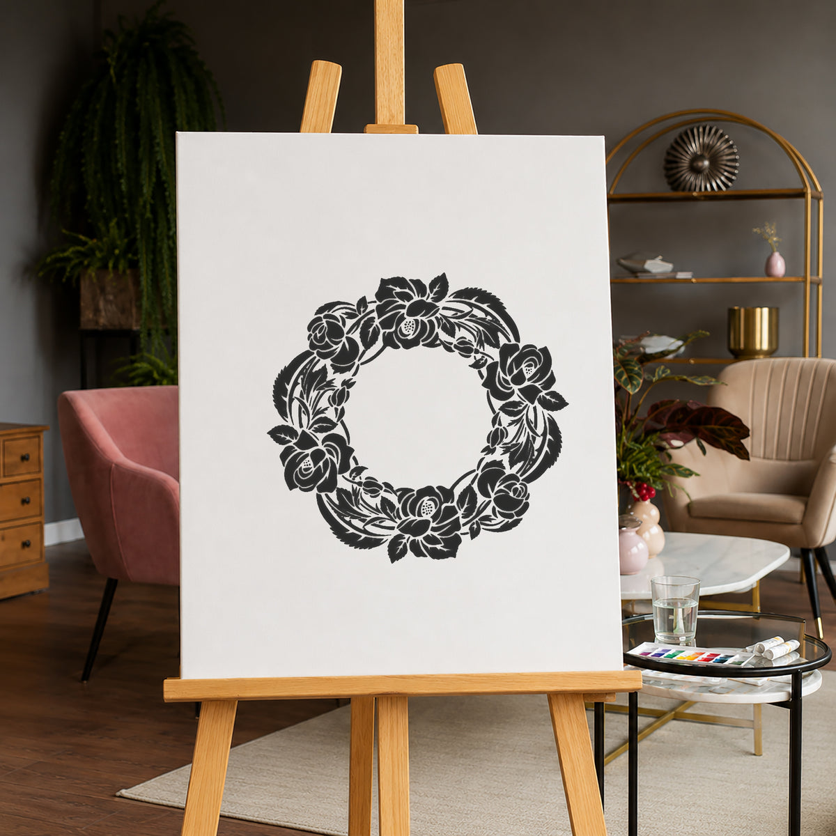 Wild Rose Wreath Stencil for DIY Art, Home Decor, and Unique Gifts Template