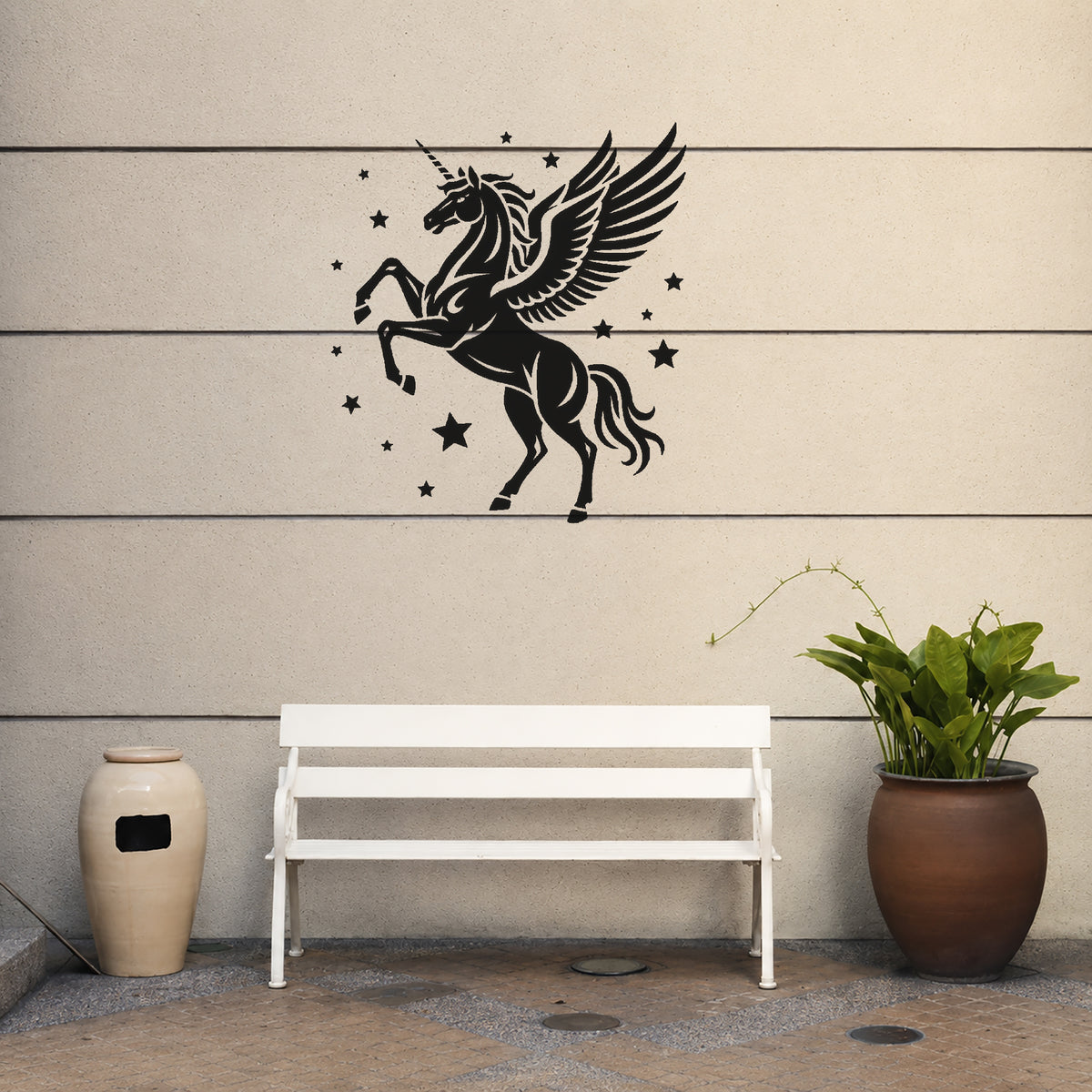 Winged Unicorn Rearing Among Stars Full-Figure Mylar Stencil for Art and Crafts Template
